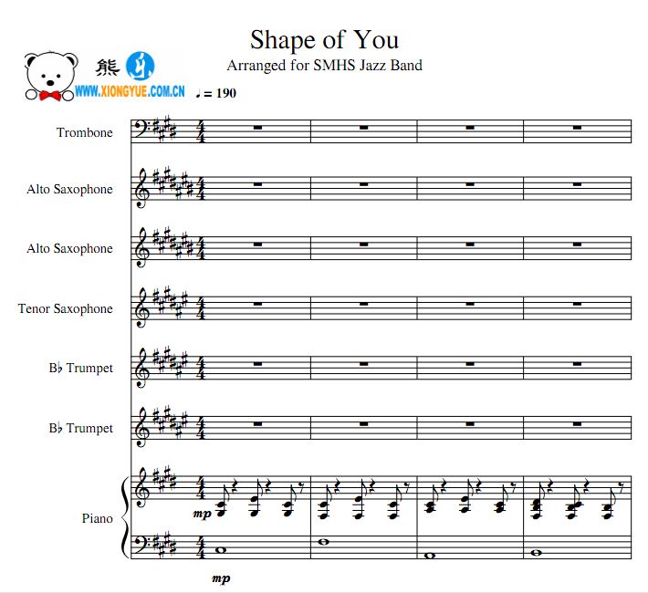 Shape of you爵士管弦乐总谱 分谱