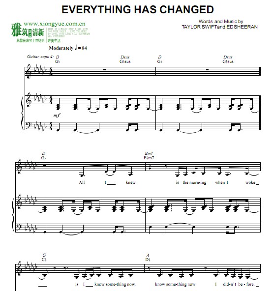 Taylor Swift - Everything Has Changed钢琴谱