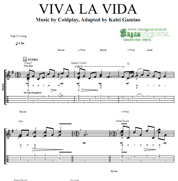 Kalei Gamiao版 Viva La Vida尤克里里谱