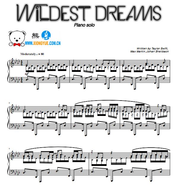 Wildest Dreams 难版钢琴谱