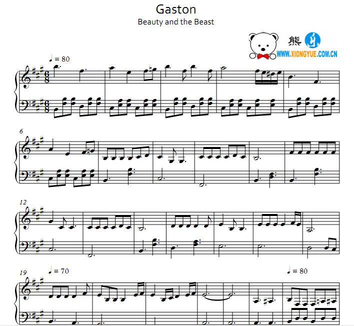 美女与野兽 Gaston钢琴谱