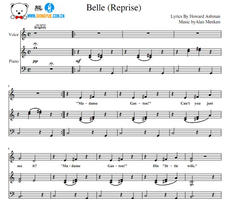 美女与野兽 Belle(Reprise)钢琴弹唱谱