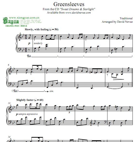 David Nevue - Greensleeves绿袖子钢琴谱