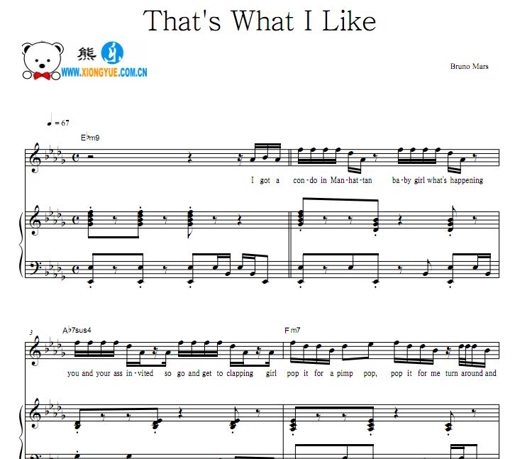 Bruno Mars - That's What I Like原版钢琴谱