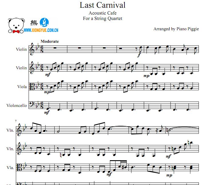 Acoustic Cafe 最后的狂欢 Last Carnival弦乐四重奏谱