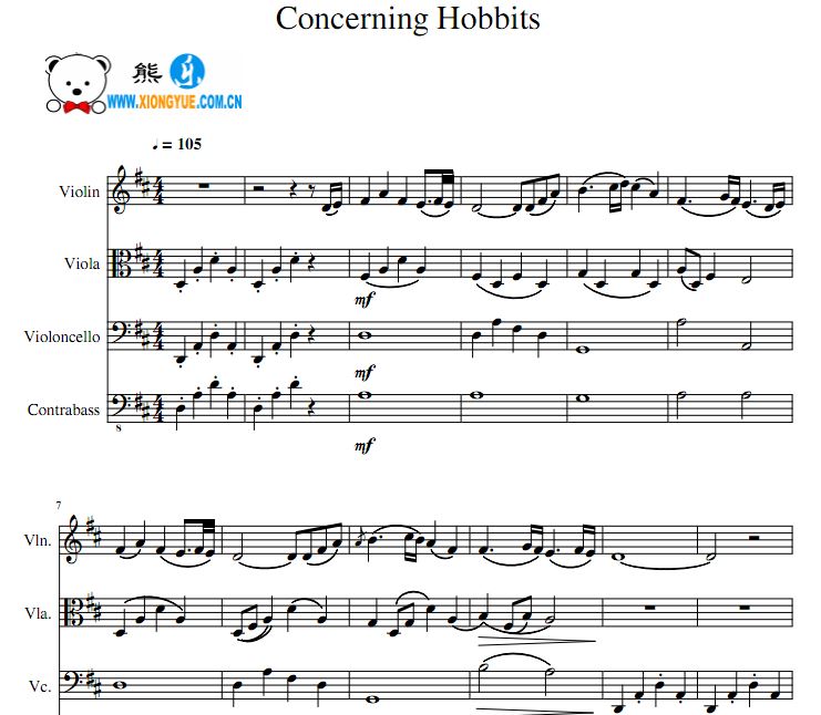 指环王1 魔戒再现弦乐四重奏谱 Concerning Hobbits弦乐四重奏谱