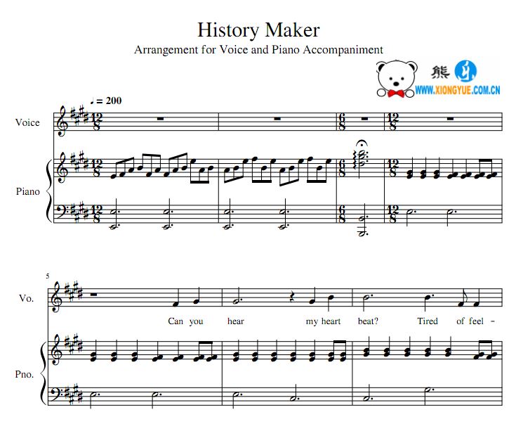 冰上的尤里 history maker钢琴伴奏谱 