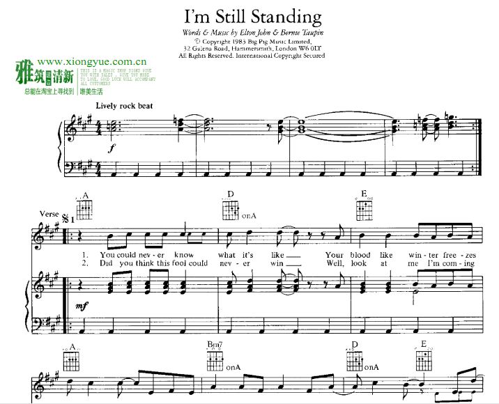 I'm still standing钢琴伴奏谱