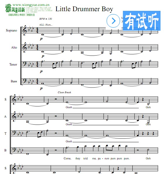 Little Drummer Boyϳ SATB