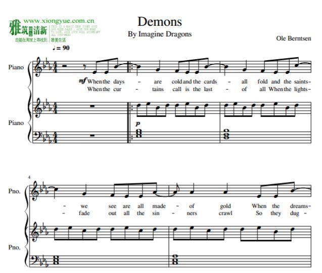 Imagine Dragons - Demons钢琴伴奏谱