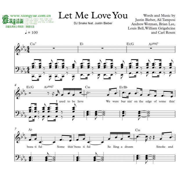 Let Me Love You钢琴谱 (DJ Snake feat. Justin Bieber)