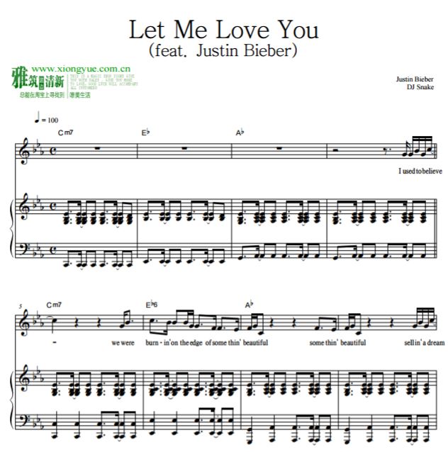 Let Me Love You (feat. Justin Bieber) 钢琴伴奏谱