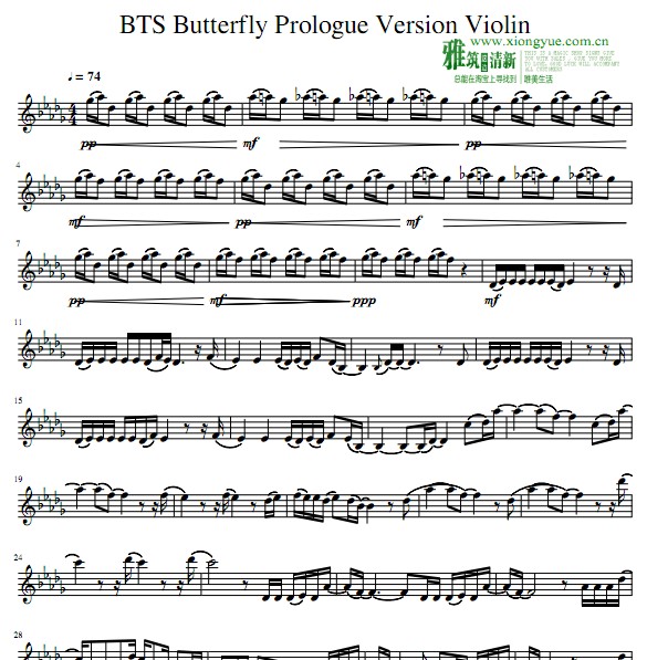 Prologue版 BTS - Butterfly小提琴谱