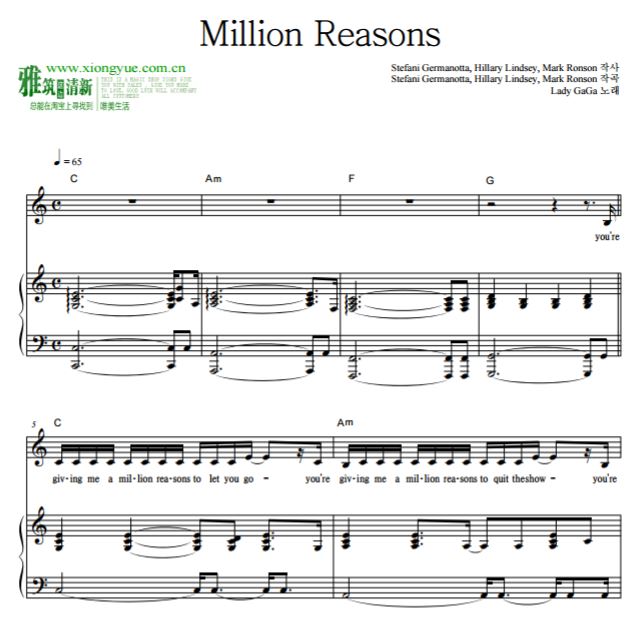 Lady GaGa - Million Reasons钢琴谱