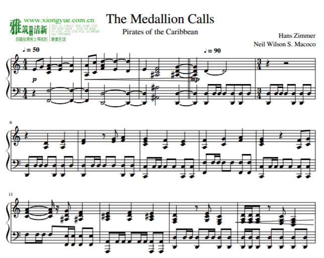 加勒比海盗 The Medallion Calls钢琴谱