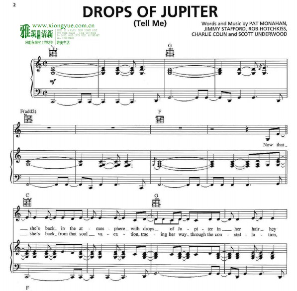 Train - Drops of Jupiter钢琴伴奏谱