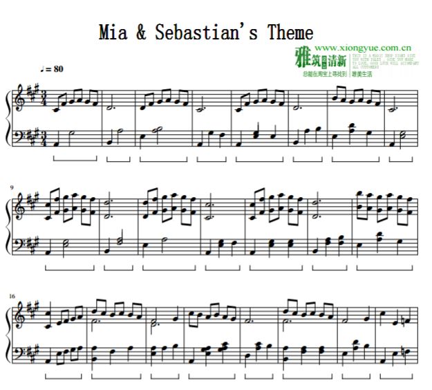 爱乐之城主题曲 Mia and Sebastian's Theme钢琴谱