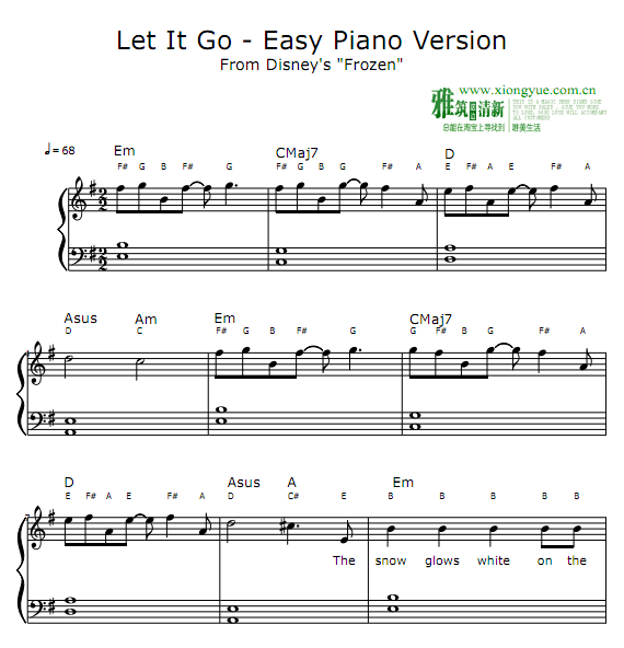 冰雪奇缘 Let it go钢琴谱 简单版