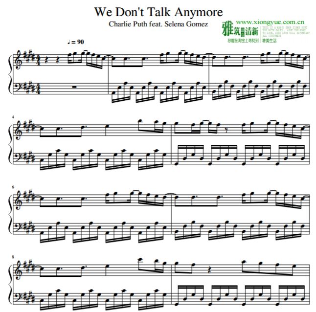 Charlie Puth - We Don't Talk Anymore钢琴独奏谱