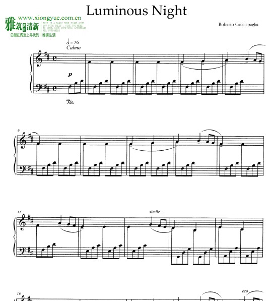 Roberto Cacciapaglia - Luminous Night钢琴谱