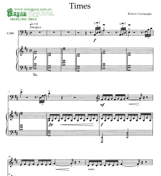 Roberto Cacciapaglia - Time大提琴钢琴重奏谱