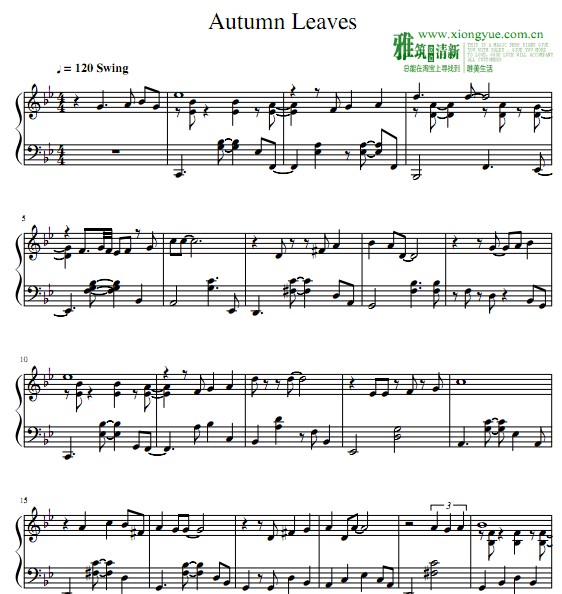 Autumn Leaves秋叶爵士版钢琴谱