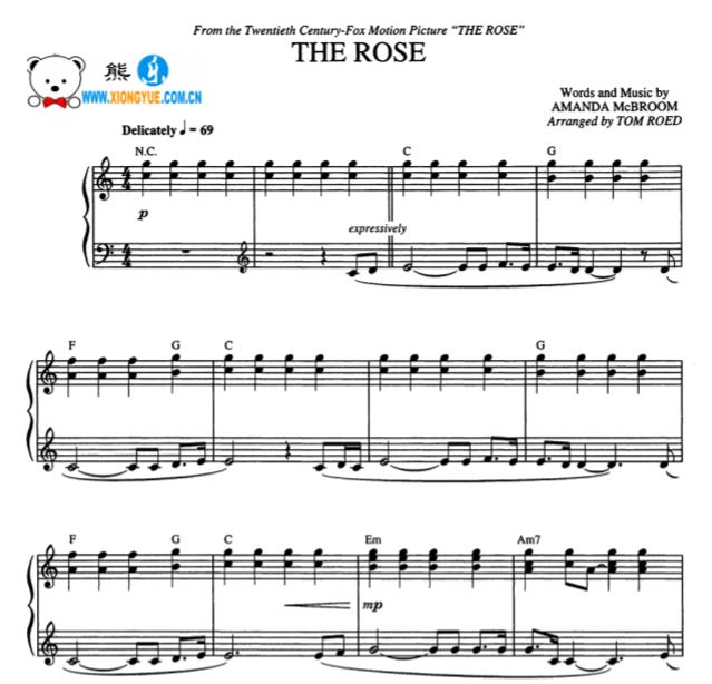 歌声泪痕 The Rose钢琴独奏谱