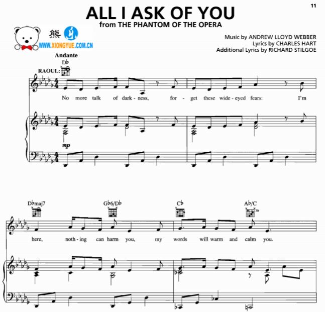 歌剧魅影 All I Ask of You钢琴伴奏谱