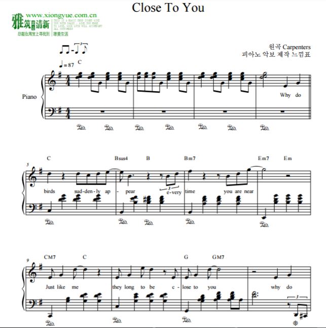carpenters - close to you钢琴谱 有试听