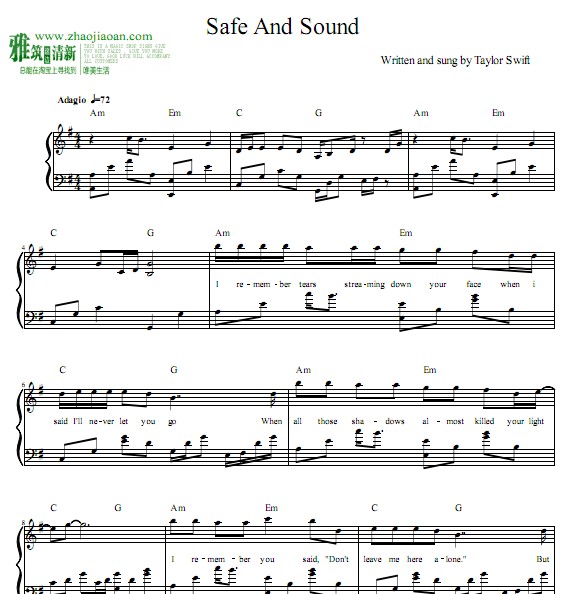 Taylor swift Safe and sound钢琴谱