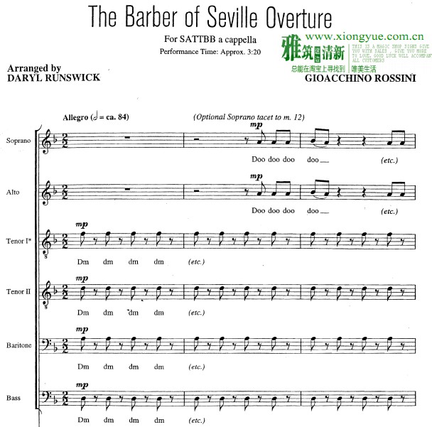 The Barber of Seville Overture阿卡贝拉谱 A capella