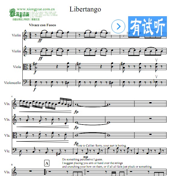 皮亚佐拉libertango弦乐四重奏谱