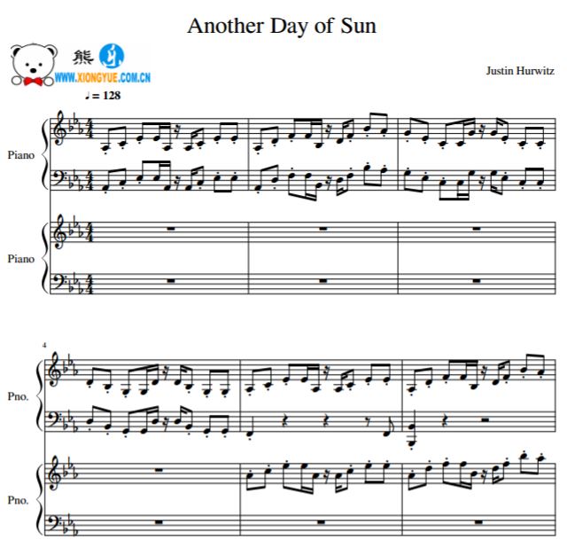 爱乐之城 Another Day Of Sun双钢琴谱