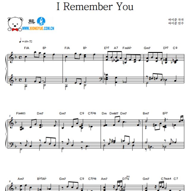 By Jun钢琴谱 I Remember You钢琴谱原谱