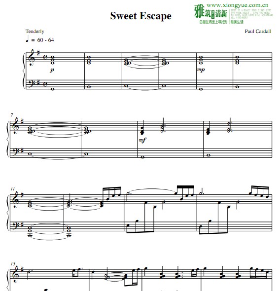 Paul Cardall - Sweet Escape钢琴大提琴重奏谱