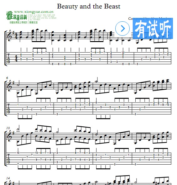 Beauty and the Beast吉他谱