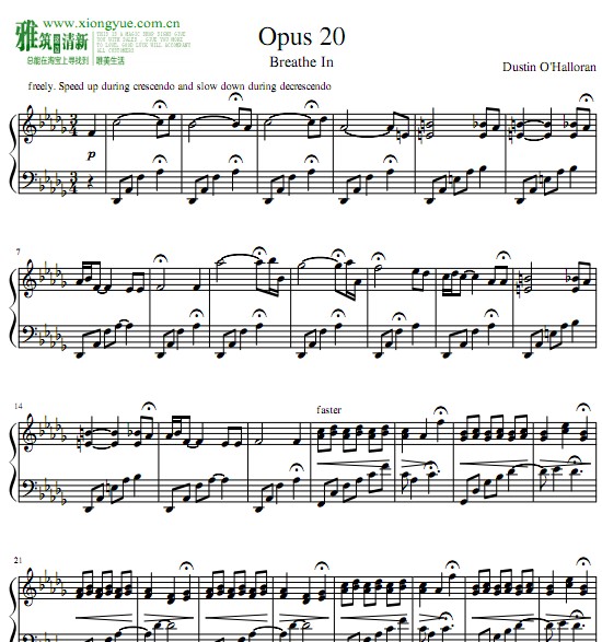 Dustin O'Halloran - Opus 20钢琴谱