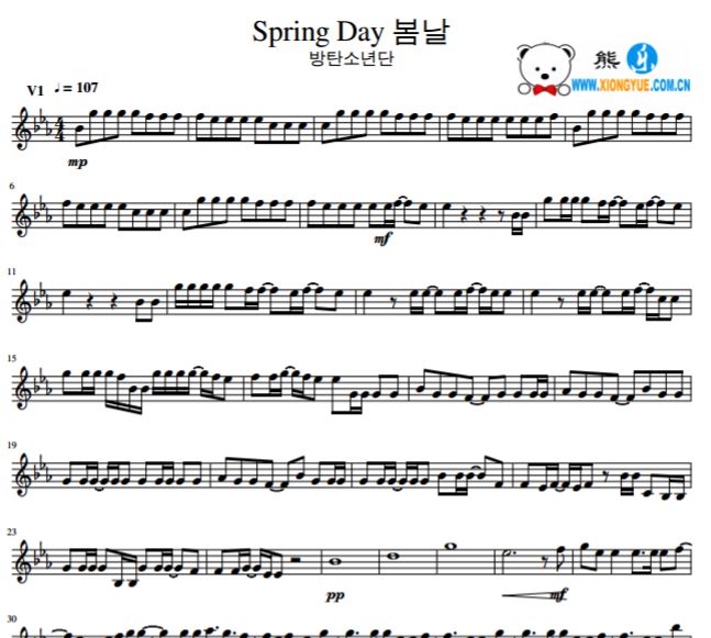 bts防弹少年团 Spring Day小提琴谱