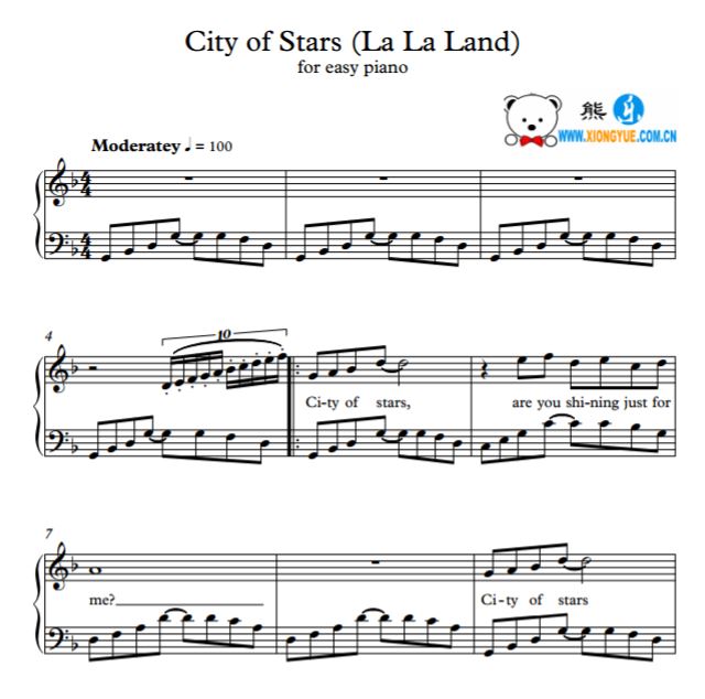 爱乐之城 city of stars简单版钢琴谱