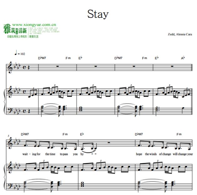 zedd, alessia cara - stay钢琴谱