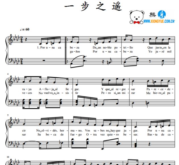 一步之遥钢琴谱 CARLOS GARDEL - Por una cabeza钢琴谱