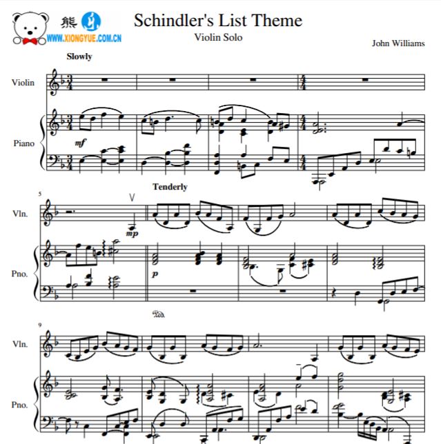 辛德勒的名单Schindler's List Theme小提琴钢琴合奏谱