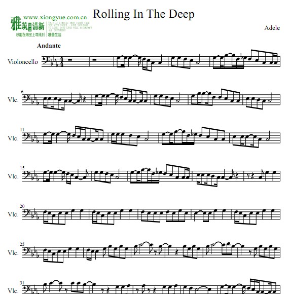 Rolling in the deep大提琴谱