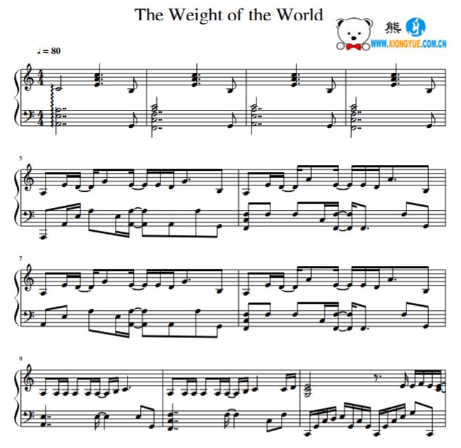 尼尔:机械纪元主题曲 The Weight of the World钢琴谱