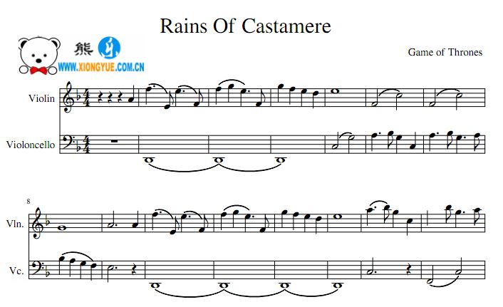 权力的游戏 The Rains of Castamere小提琴大提琴二重奏谱