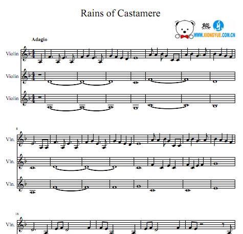 权力的游戏 The Rains of Castamere小提琴三重奏总谱