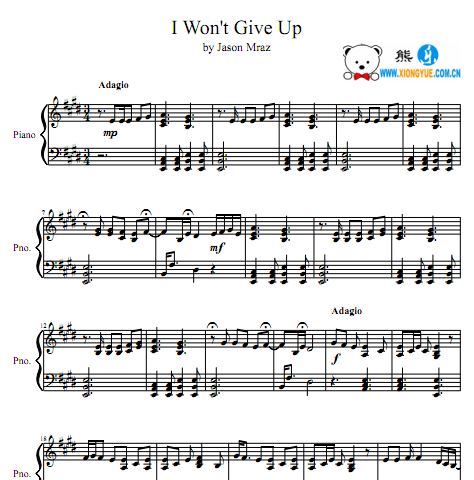 Jason Mraz - I Won't Give Up钢琴谱