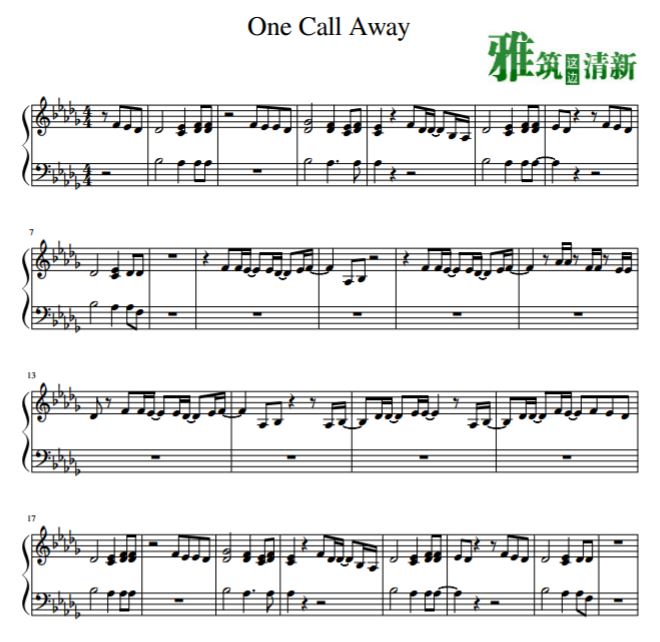 Charlie Puth - One Call Away钢琴谱