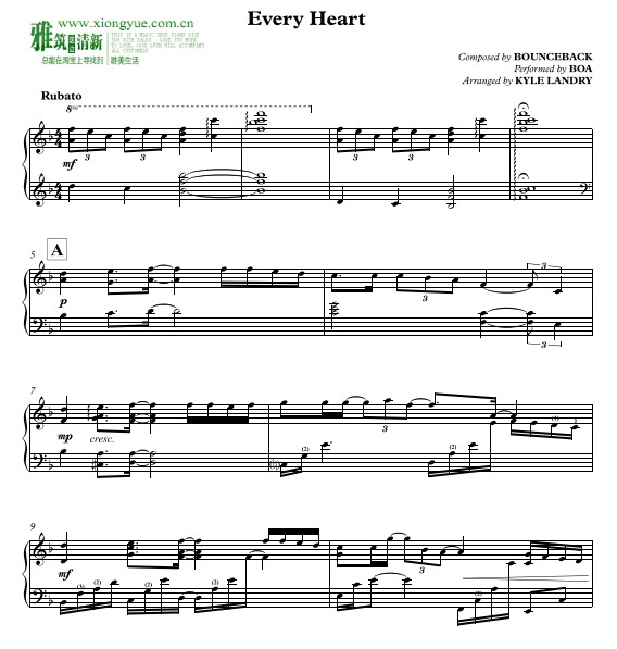 Kyle Landry版 Every Heart钢琴谱