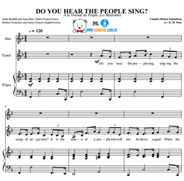 悲惨世界 Do You Hear the People Sing男女二重唱谱钢琴伴奏谱